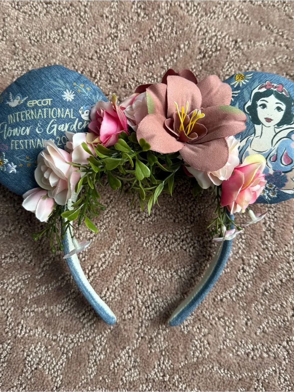 Disney Floral Minnie Ear Headband in Denim Blue and Pink